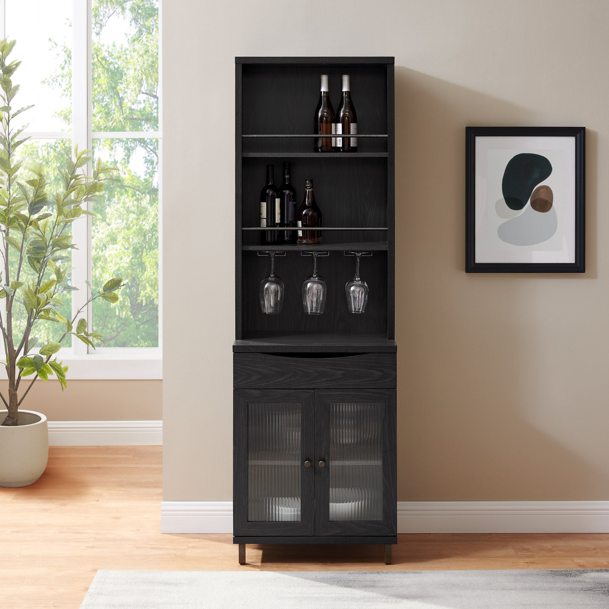 72" Wood Bar Cabinet with wine storage and Hutch