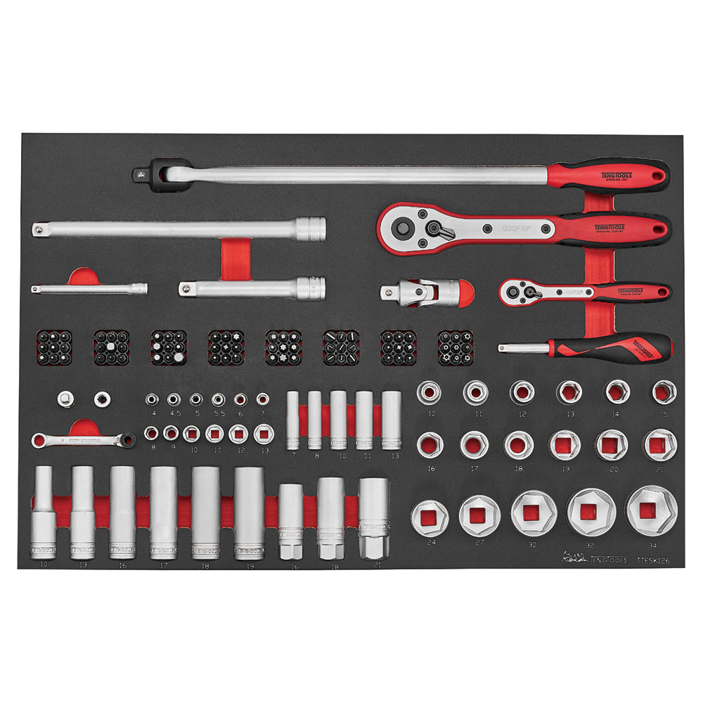 Teng Tools 174 Piece Complete Mixed EVA Foam 7 Drawer Roller Cabinet Hand Tool Kit - TCMME174