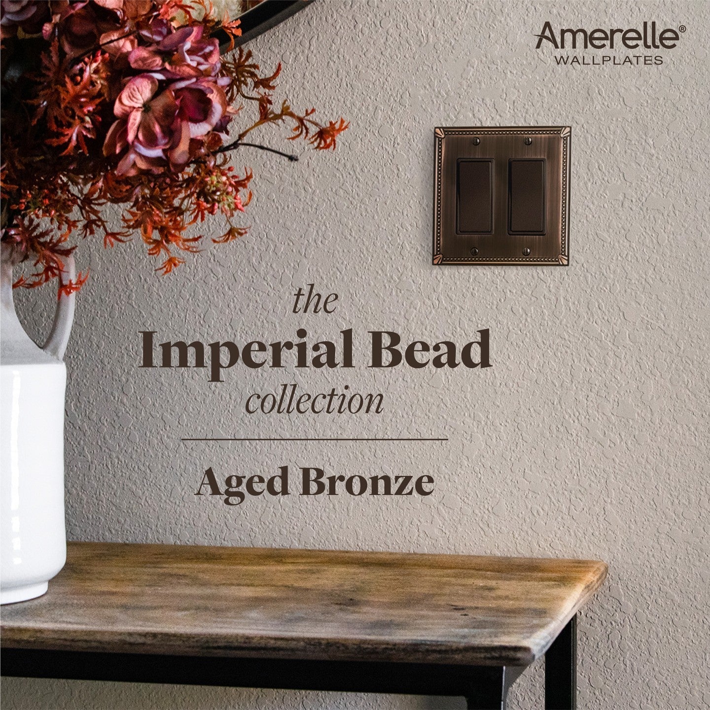 Imperial Bead Aged Bronze Cast - 1 Duplex Wallplate
