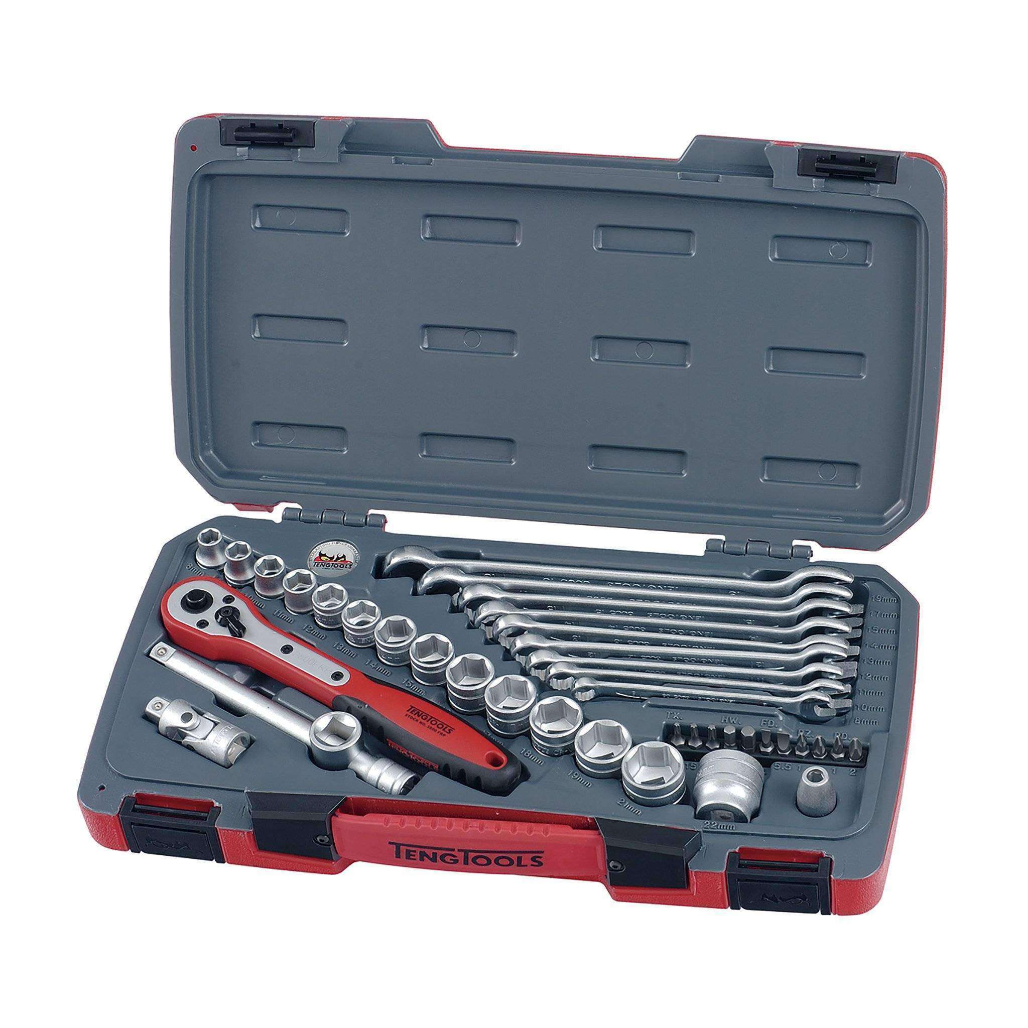 Teng Tools 39 Piece 3/8 Inch Drive 6 Point Metric Regular/Shallow Socket & Wrench Set - T3840