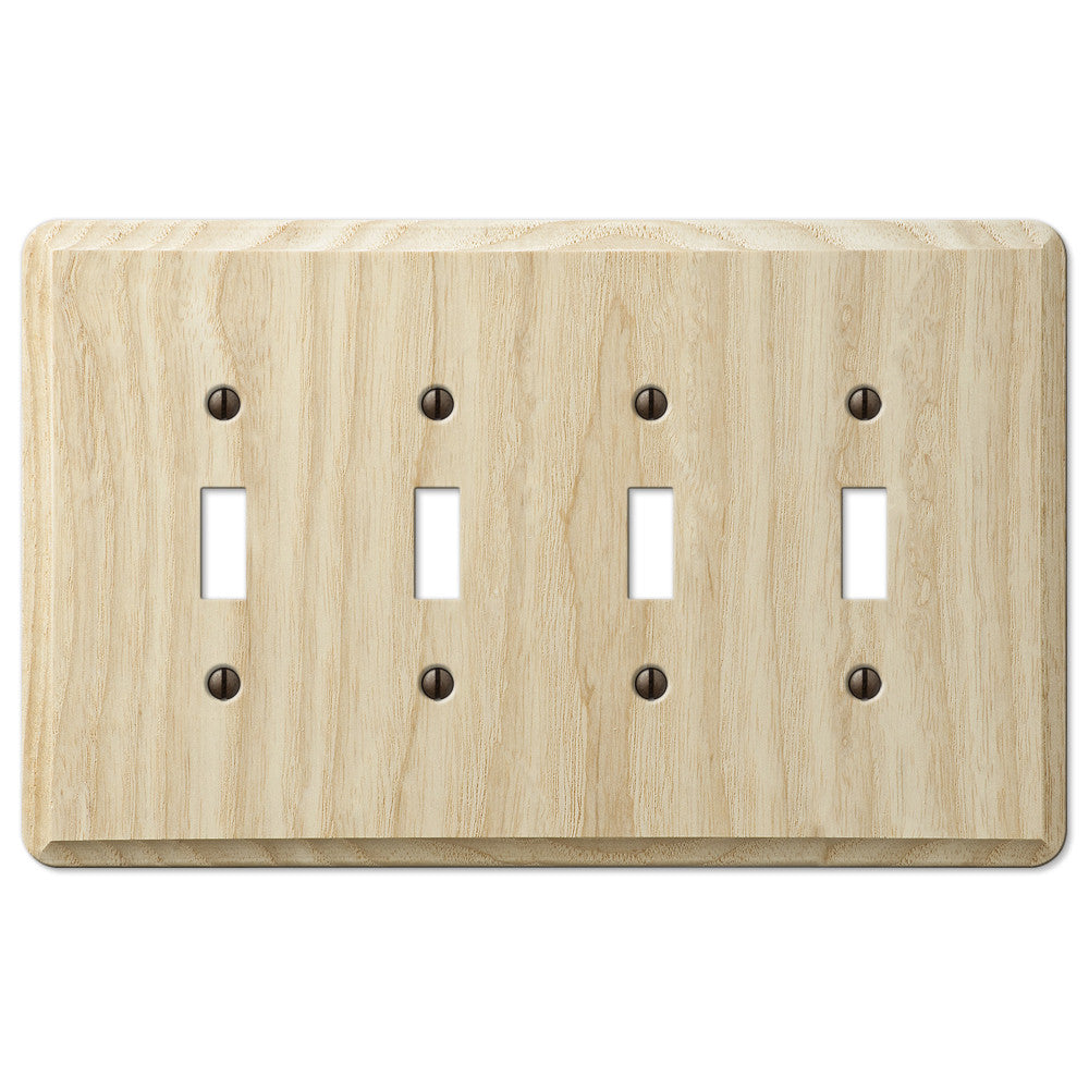 Contemporary Unfinished Ash Wood - 4 Toggle Wallplate