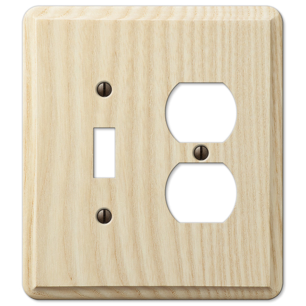 Contemporary Unfinished Ash Wood - 1 Toggle / 1 Duplex Wallplate