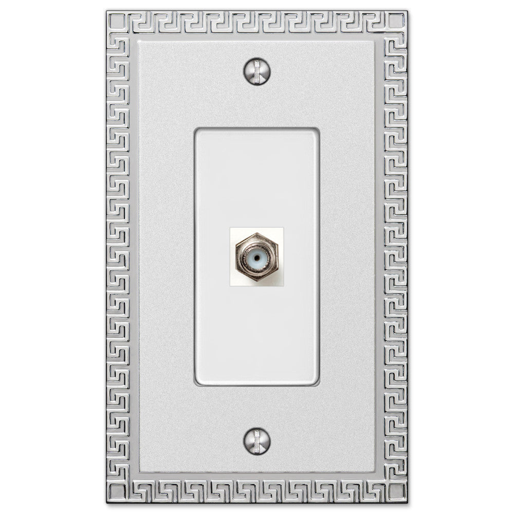 Greek Key Frosted Chrome Cast - 1 Cable Jack Wallplate