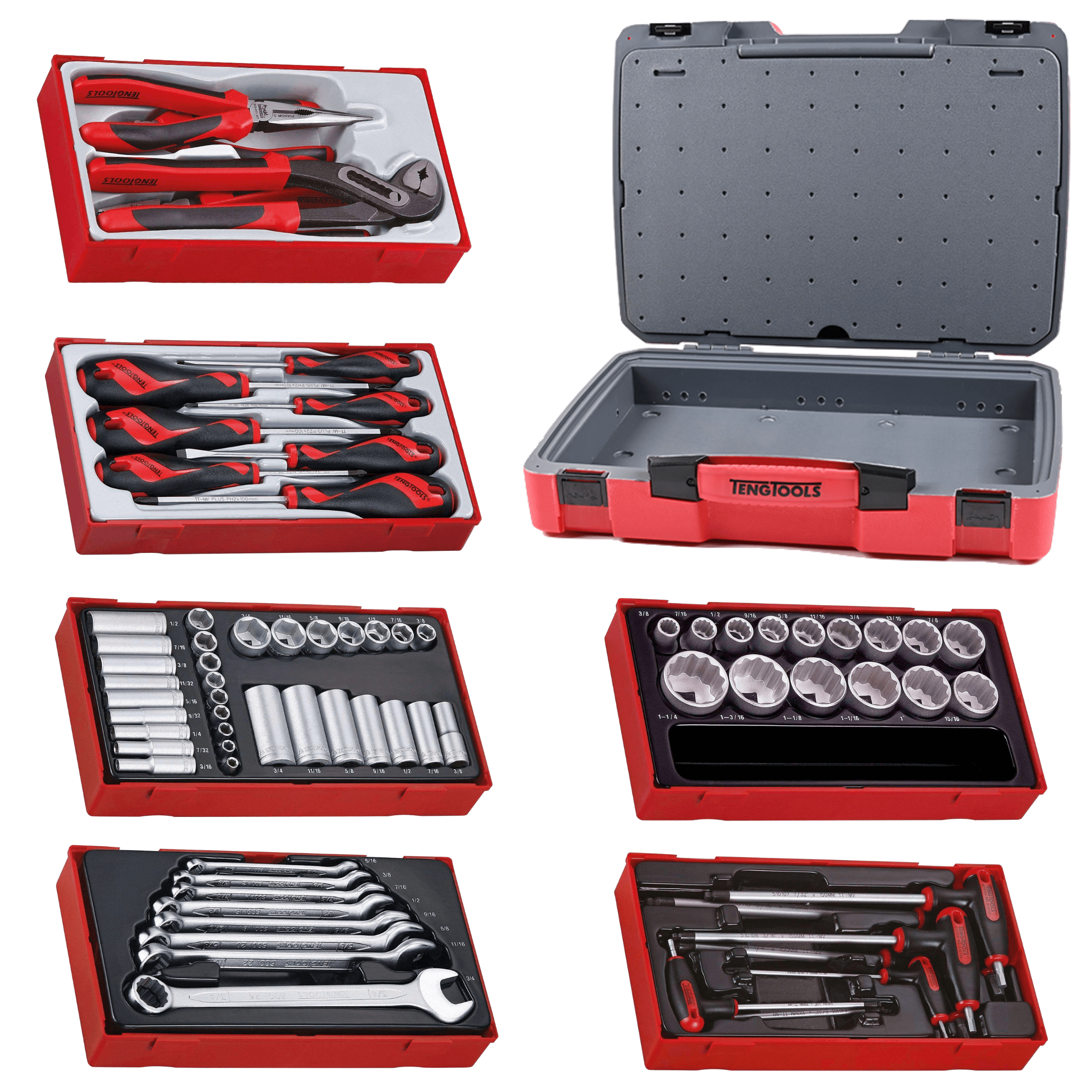 Teng Tools 73 Piece Mixed Drive SAE Socket, Wrench, Hex, Screwdriver & Plier Kit - TC-6T-23