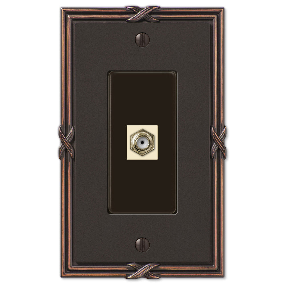 Ribbon & Reed Aged Bronze Cast - 1 Cable Jack Wallplate