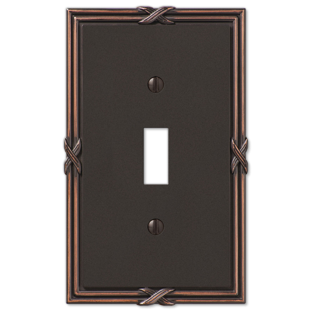 Ribbon & Reed Aged Bronze Cast - 1 Toggle Wallplate
