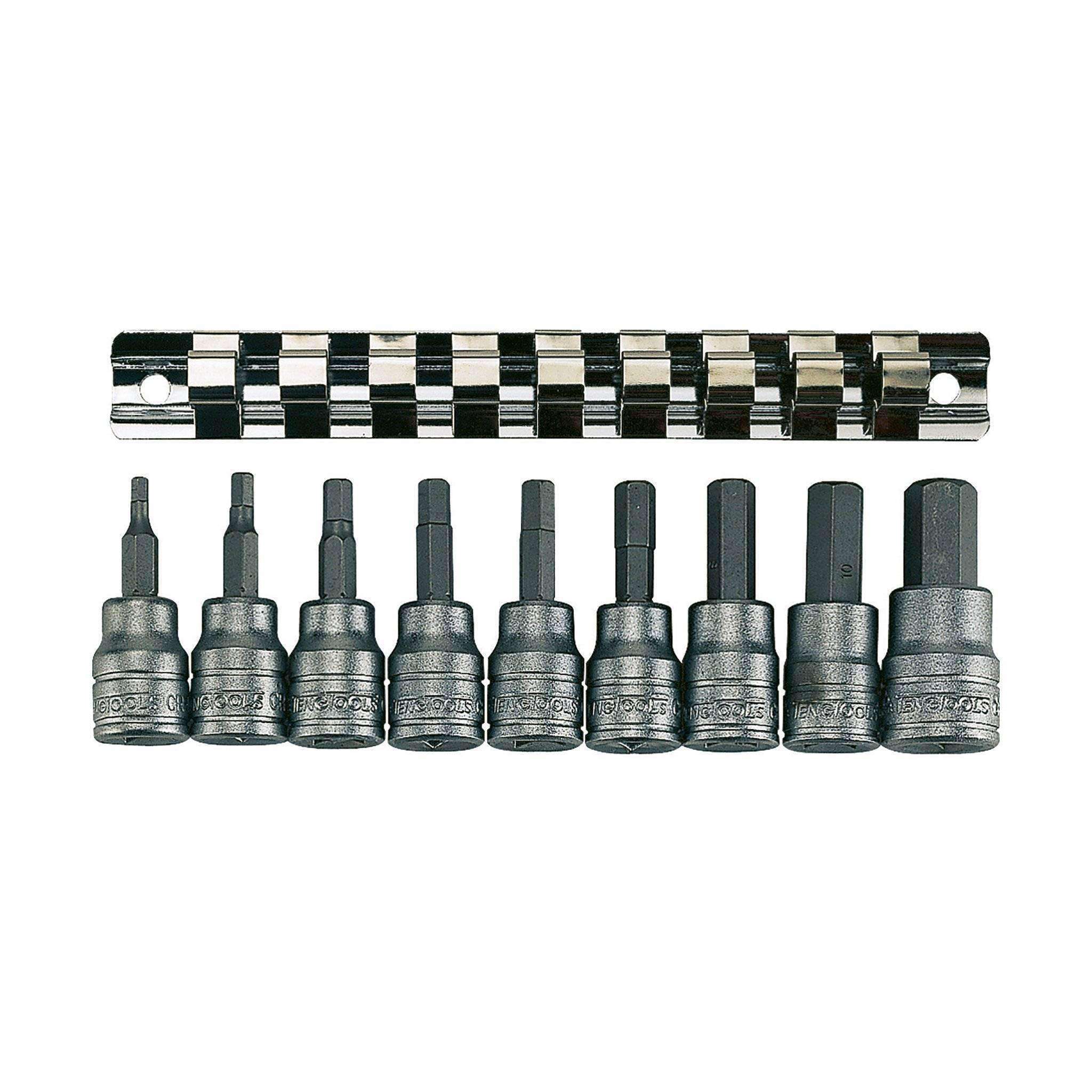 Teng Tools 9 Piece 3/8 Inch Drive Metric Hex Bit Socket Set (3mm - 12mm) - M3812