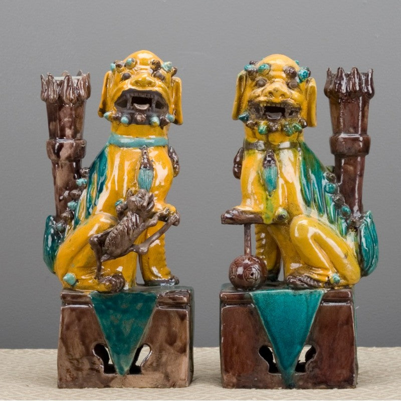 Lovecup Unique Yellow/Turquoise Foo Dog-Pair L192