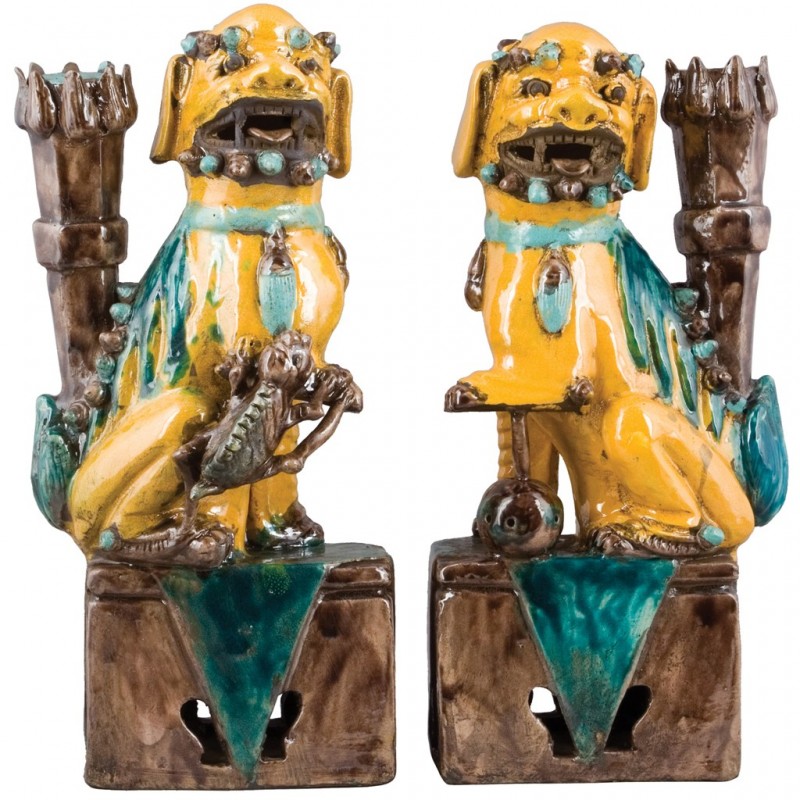 Lovecup Unique Yellow/Turquoise Foo Dog-Pair L192