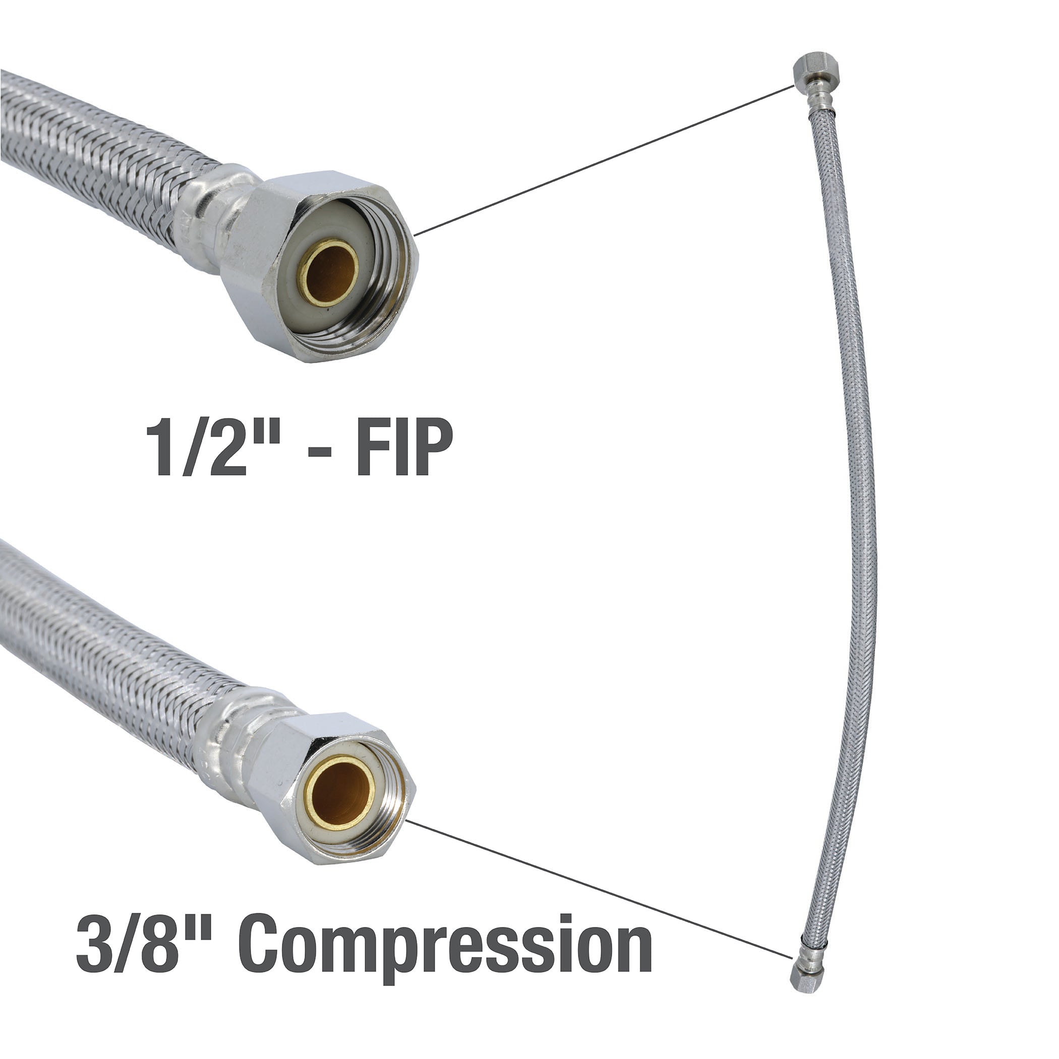 Danco 59705 3/8 in. Comp. x 1/2 in. FIP. x 30 in. LGTH Stainless Steel Faucet Supply Line Hose