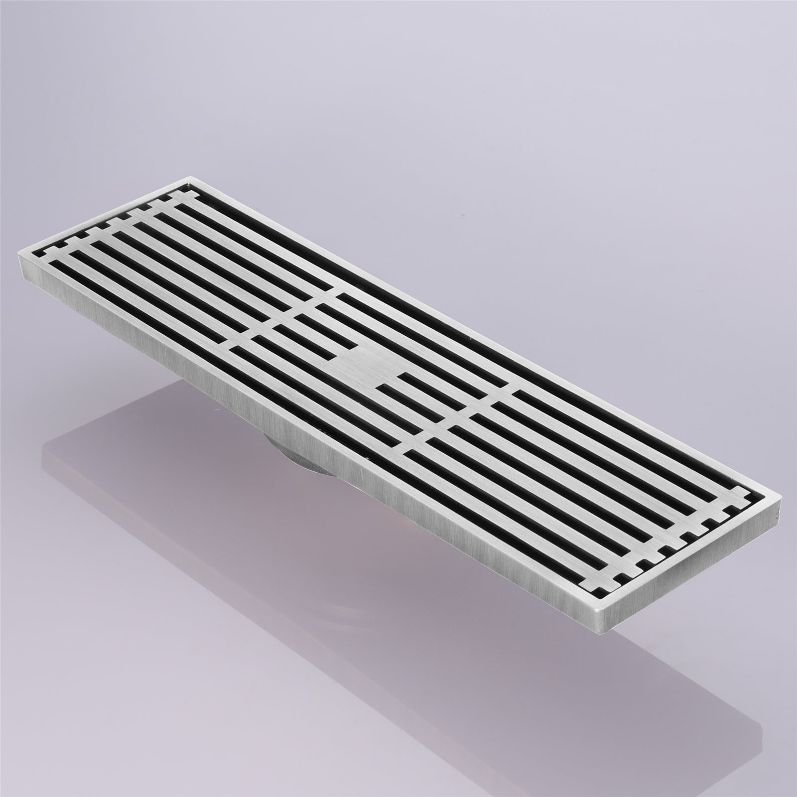12-Inch Brushed Nickel Rectangular Floor Drain - Square Hole Pattern Cover Grate - Removable - Includes Accessories