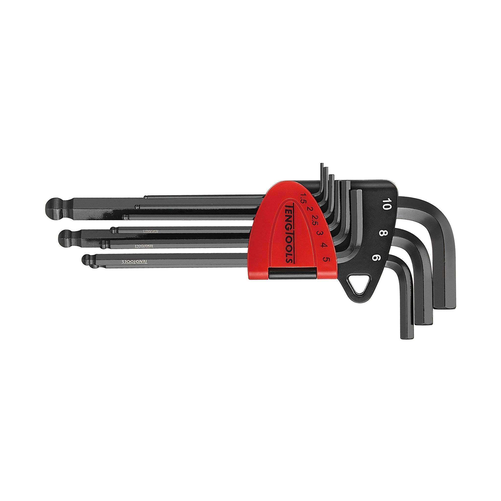 Teng Tools 9 Piece Metric Industrial Chrome Molybdenum Ball Point Hex Key/Allen Wrench Set - 1499MM