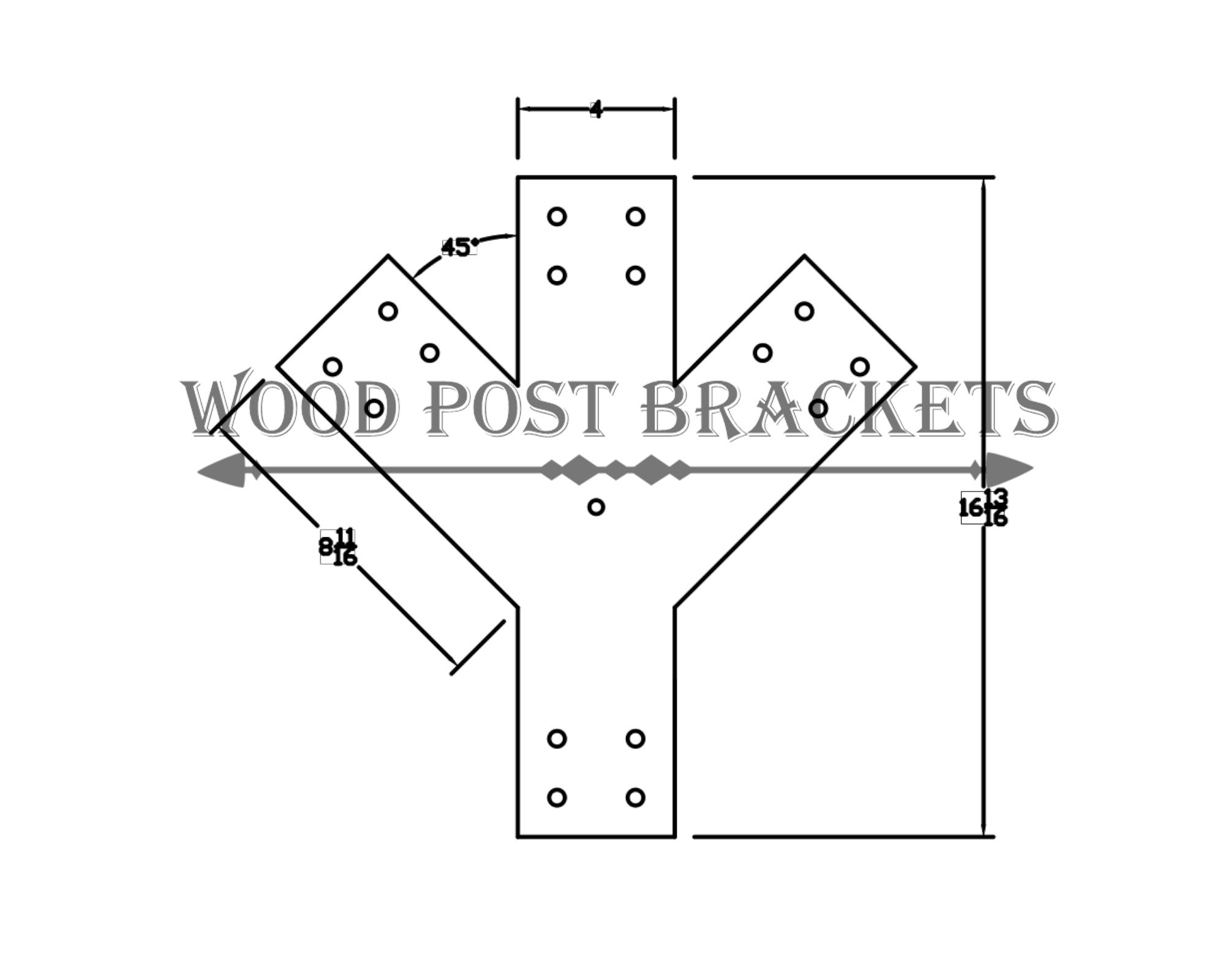 Y Bracket for 6" Post 45 Degree Legs with Center Support
