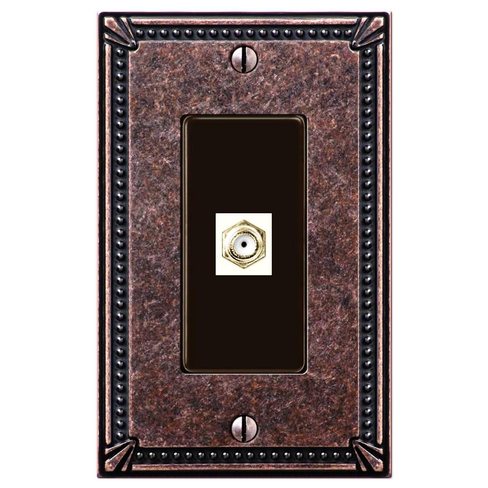 Imperial Bead Tumbled Aged Bronze Cast - 1 Cable Jack Wallplate
