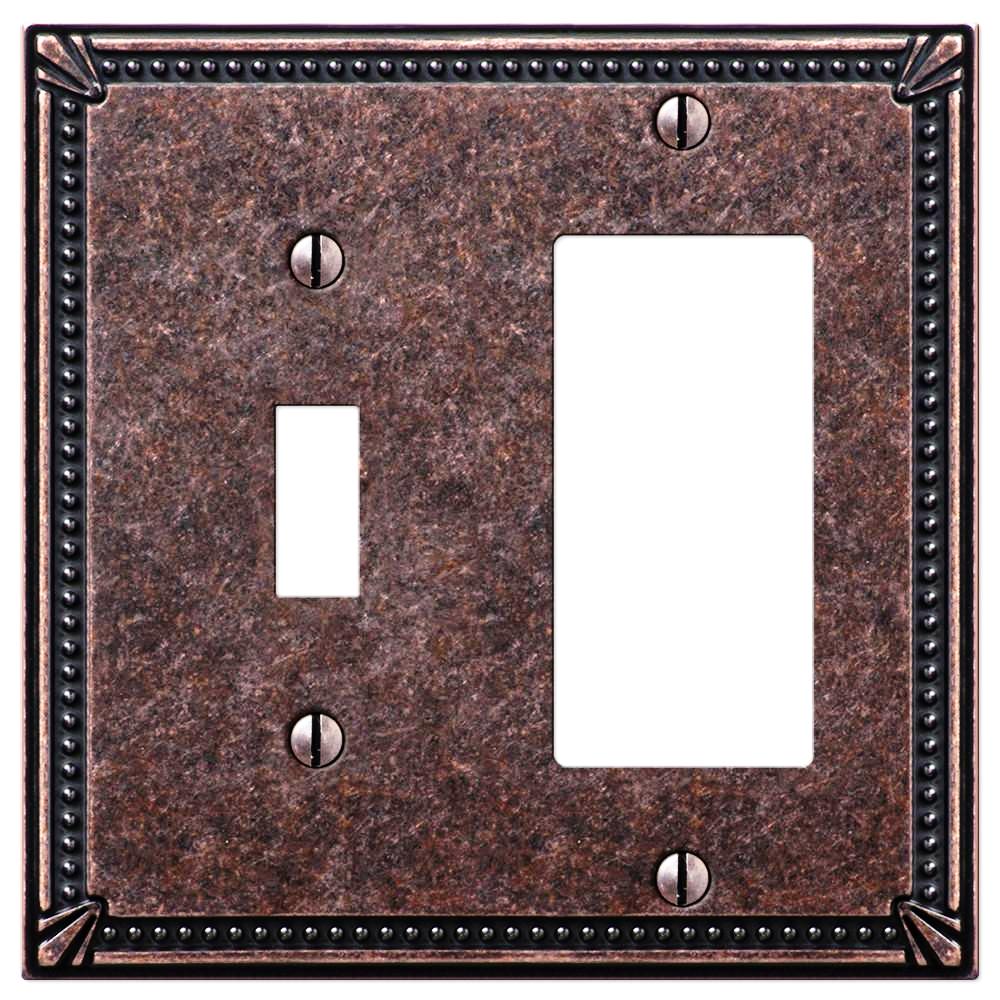 Imperial Bead Tumbled Aged Bronze Cast - 1 Toggle / 1 Rocker Wallplate