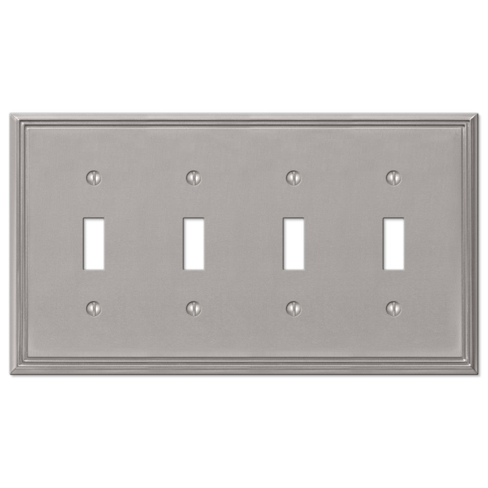 Metro Line Brushed Nickel Cast - 4 Toggle Wallplate