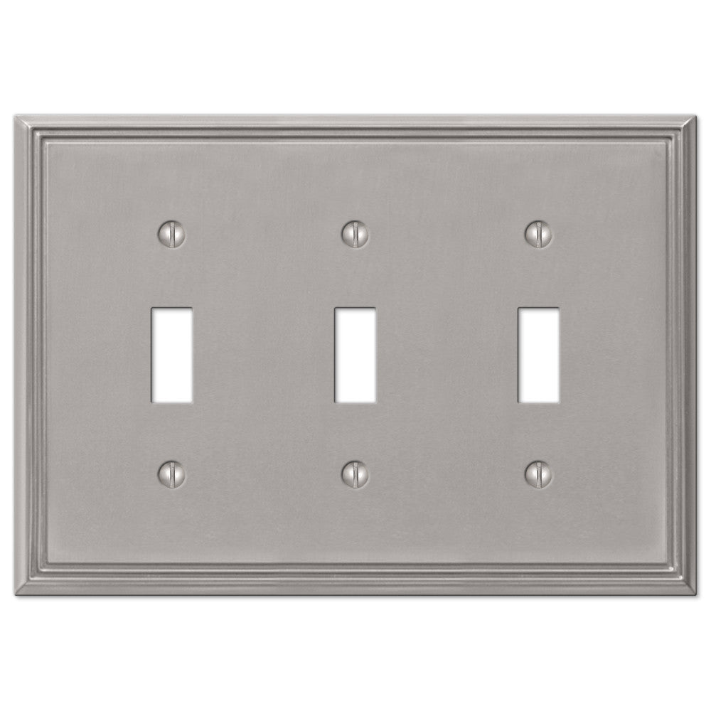 Metro Line Brushed Nickel Cast - 3 Toggle Wallplate