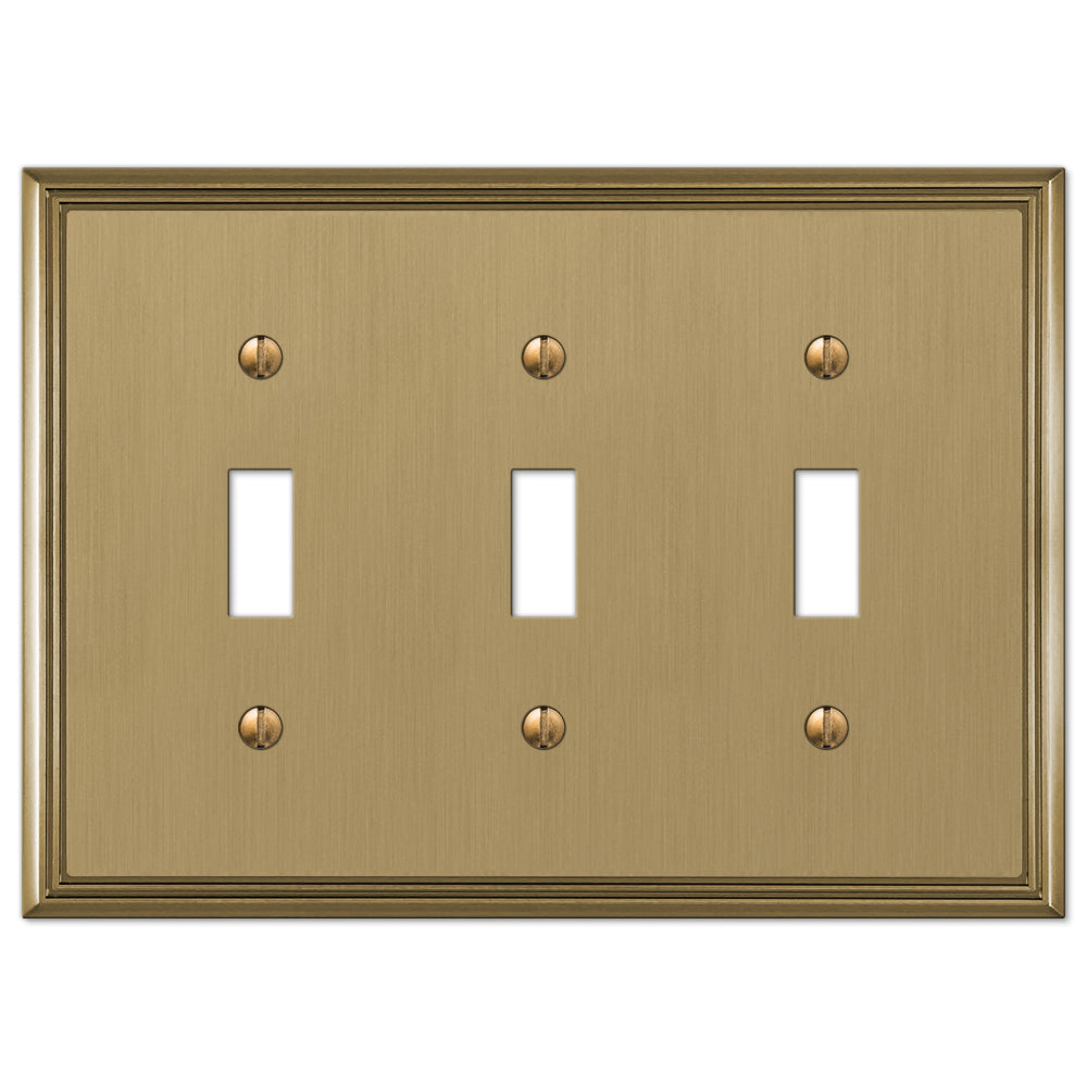 Metro Line Brushed Bronze Cast - 3 Toggle Wallplate
