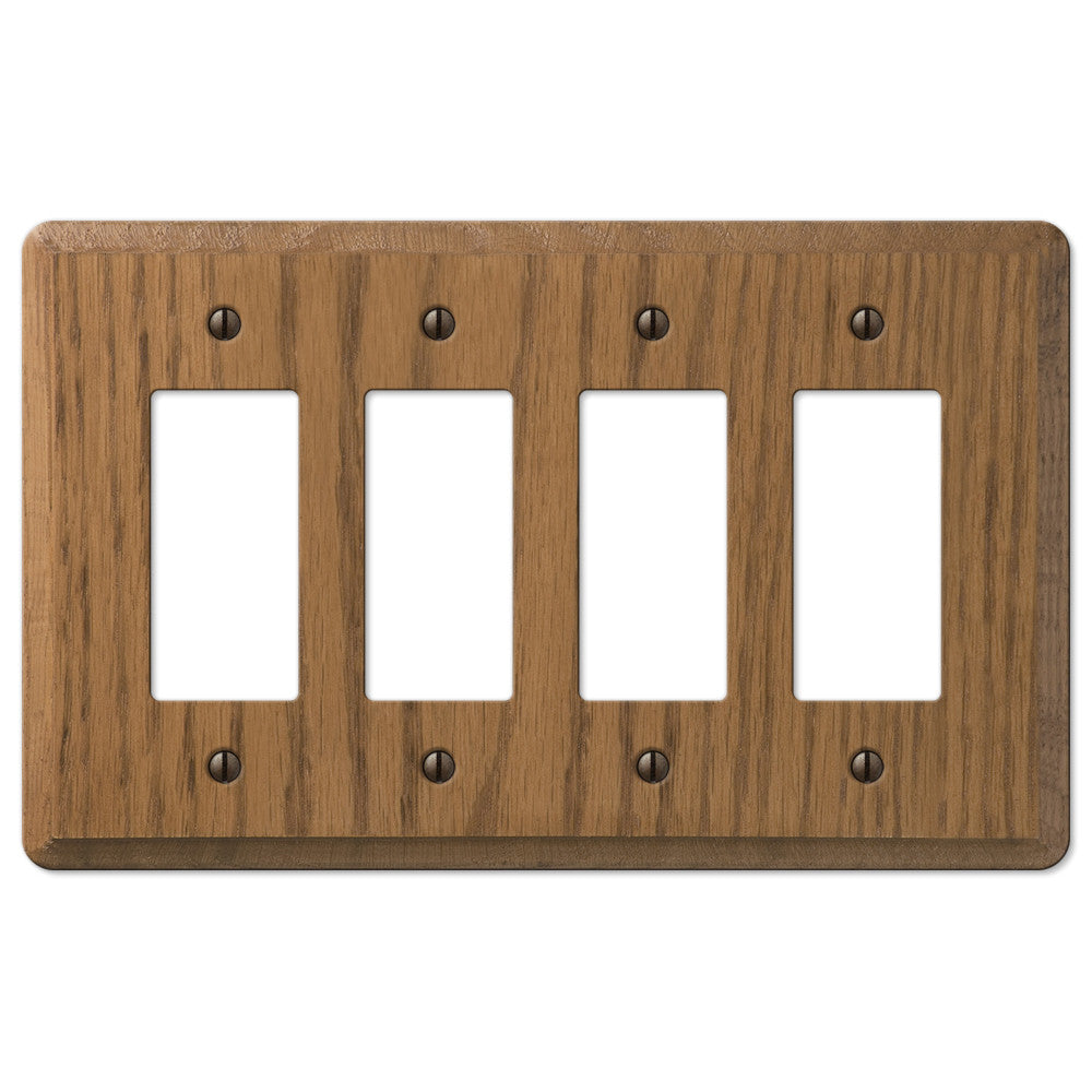 Contemporary Medium Oak Wood - 4 Rocker Wallplate