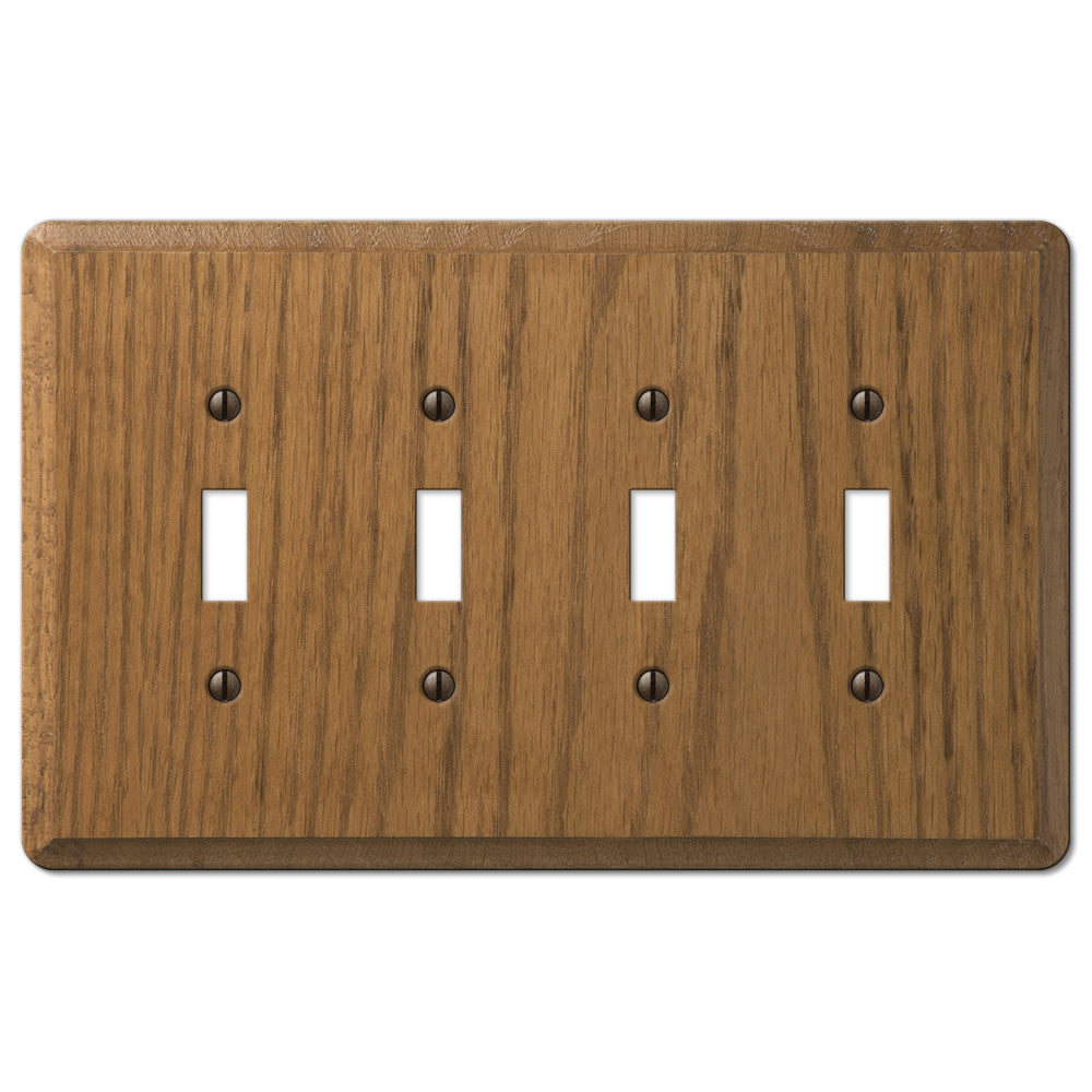 Contemporary Medium Oak Wood - 4 Toggle Wallplate