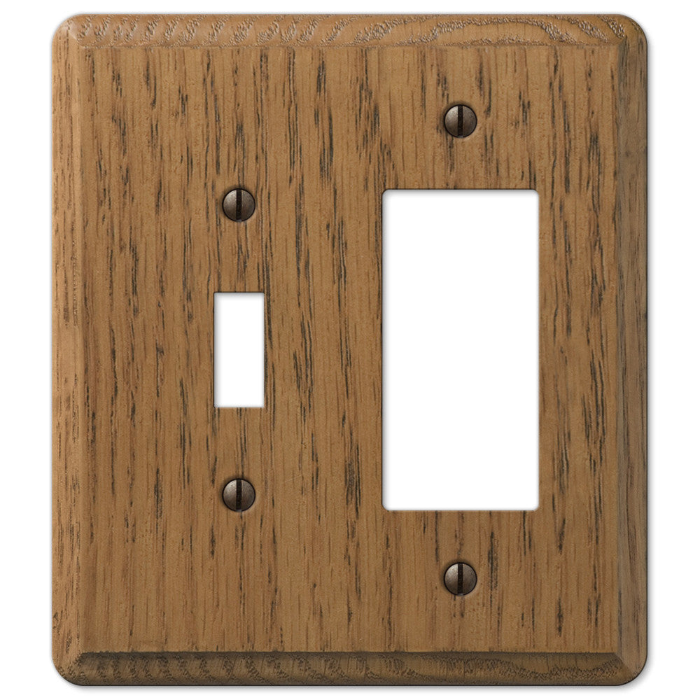 Contemporary Medium Oak Wood - 1 Toggle / 1 Rocker Wallplate