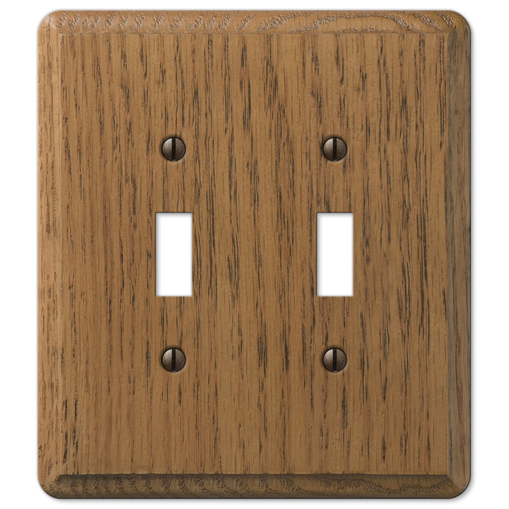 Contemporary Medium Oak Wood - 2 Toggle Wallplate