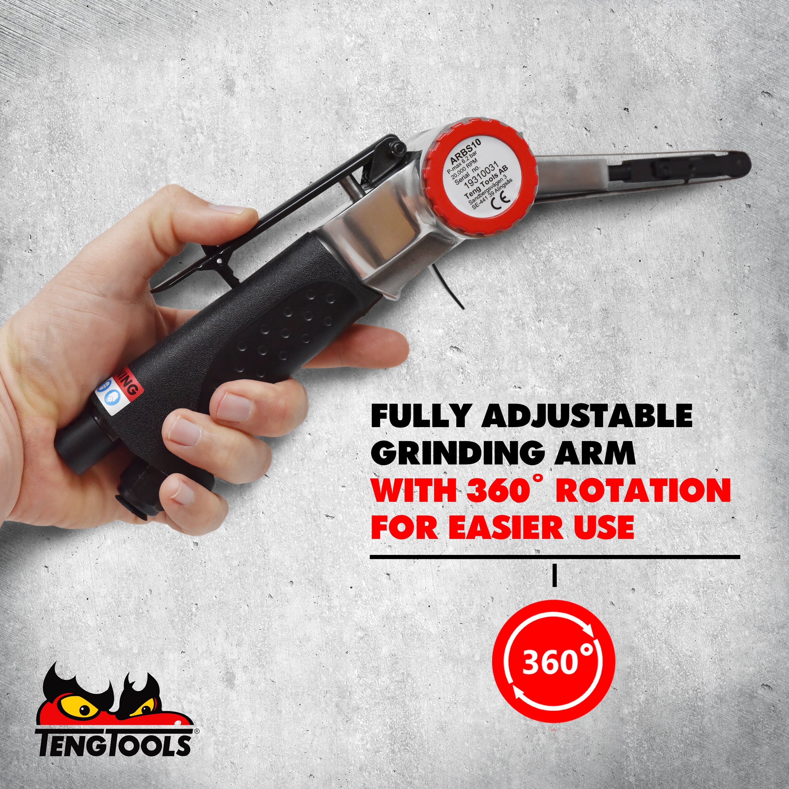 Teng Tools 20,000 RPM 360 Degree Adjustable Pneumatic Air Belt Sander Tool (with 4 Belts) - ARBS10