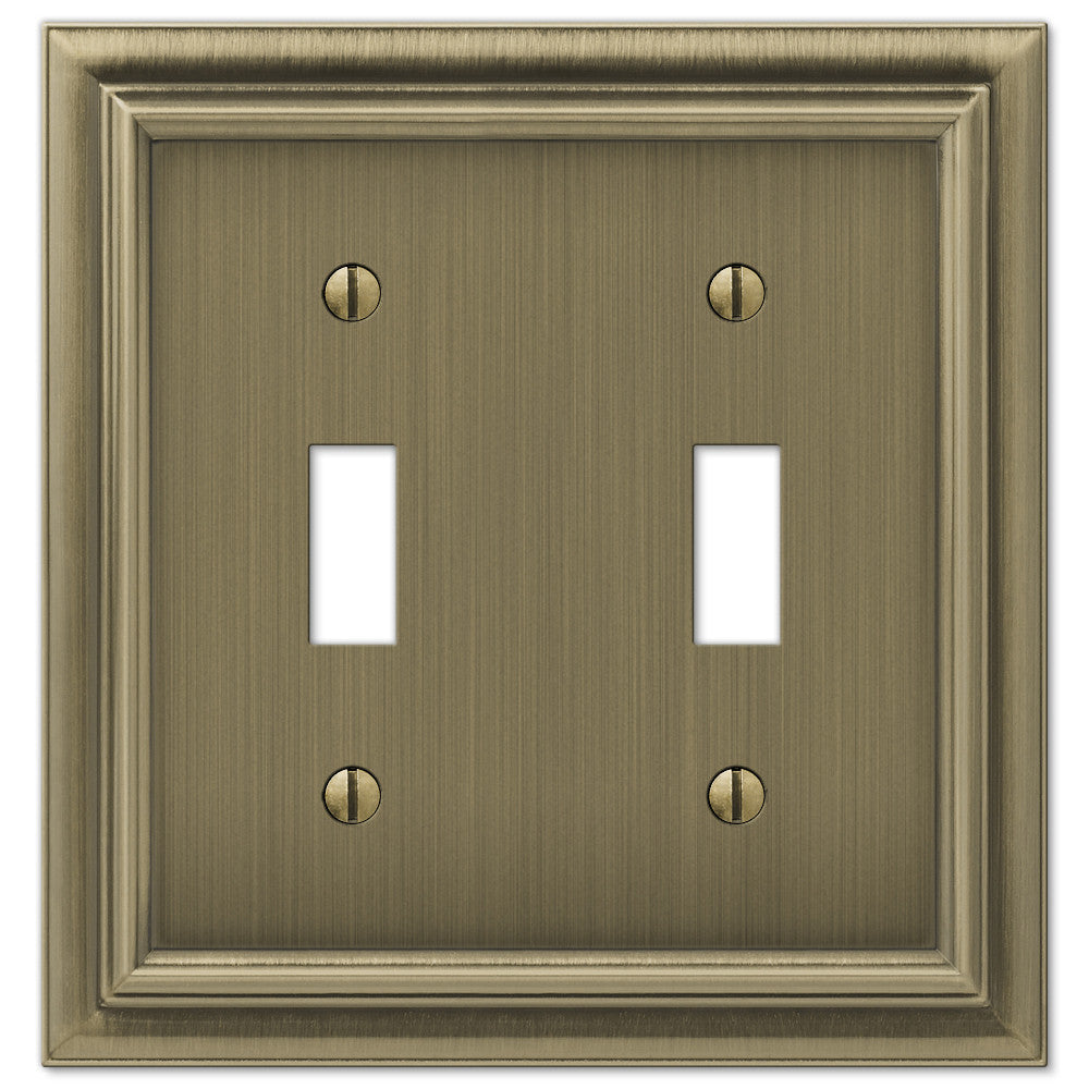 Continental Brushed Brass Cast - 2 Toggle Wallplate