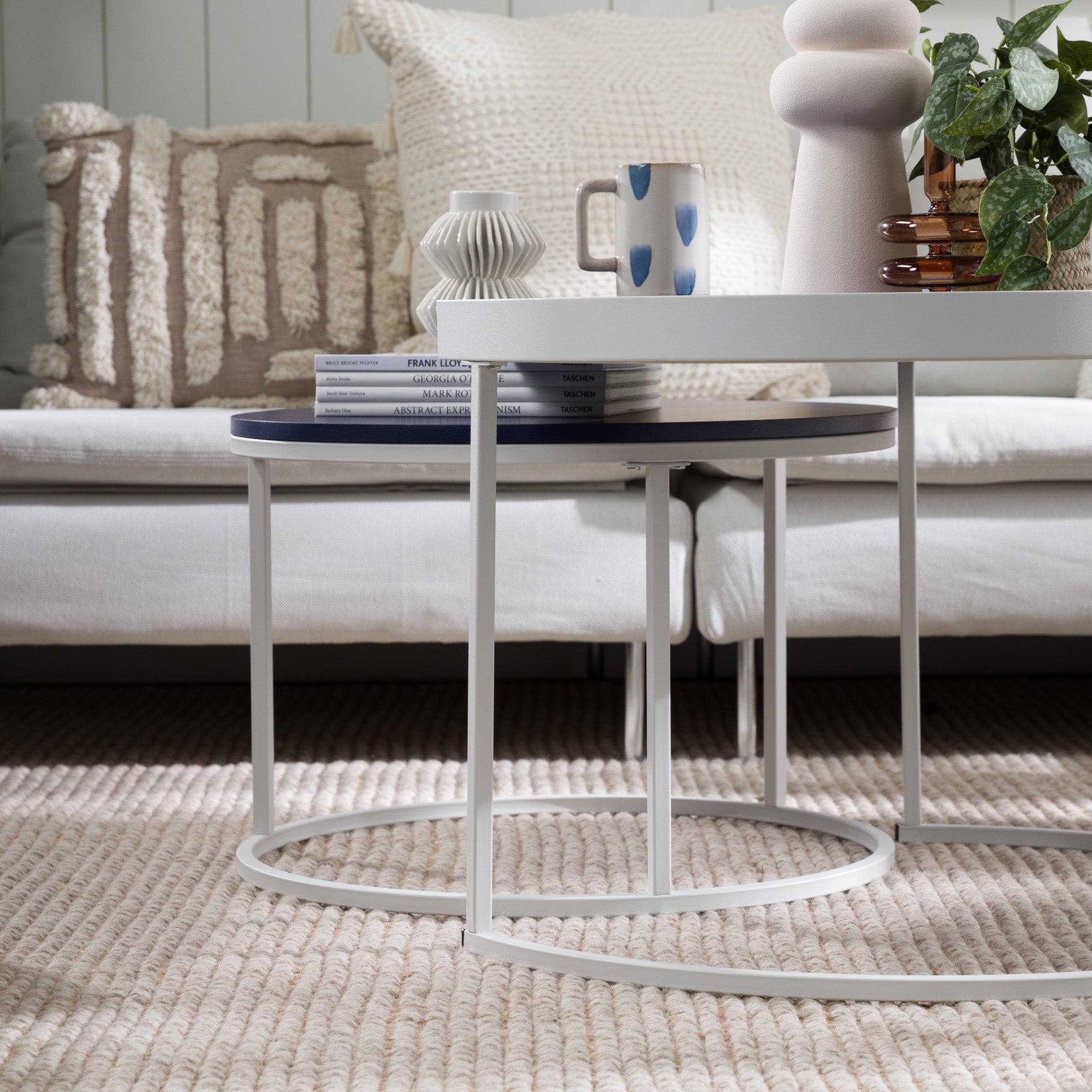 Modern Round Nesting Coffee Tables with Round Base, Set of 2