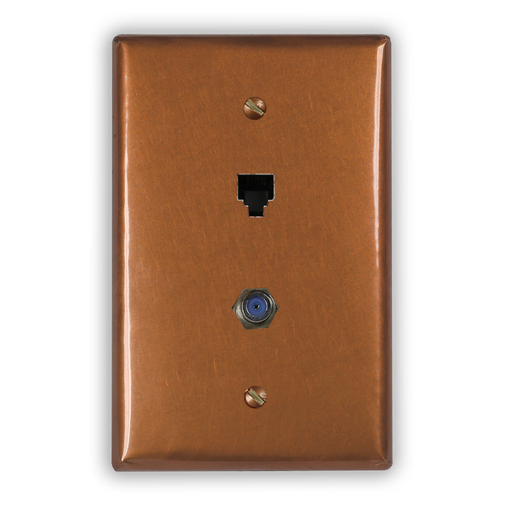 Antique Copper - 1 Phone Jack / 1 Cable Jack Wallplate