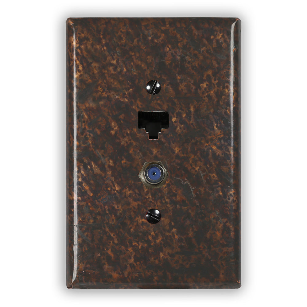 Distressed Dark Copper - 1 Data Jack / 1 Cable Jack Wallplate