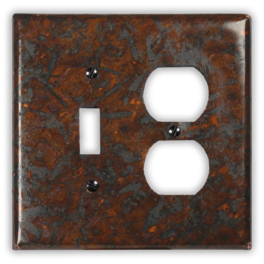 Distressed Dark Copper - 1 Toggle / 1 Duplex Wallplate