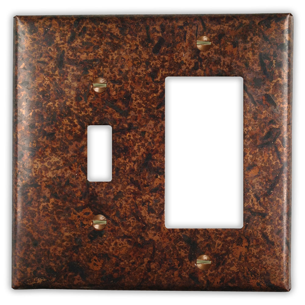 Distressed Dark Copper - 1 Toggle / 1 Rocker Wallplate