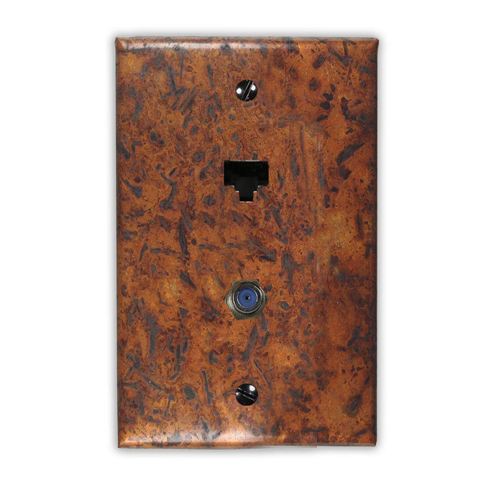 Distressed Light Copper - 1 Data Jack / 1 Cable Jack Wallplate