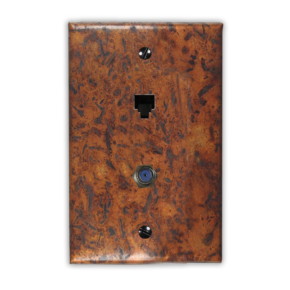 Distressed Light Copper - 1 Phone Jack / 1 Cable Jack Wallplate
