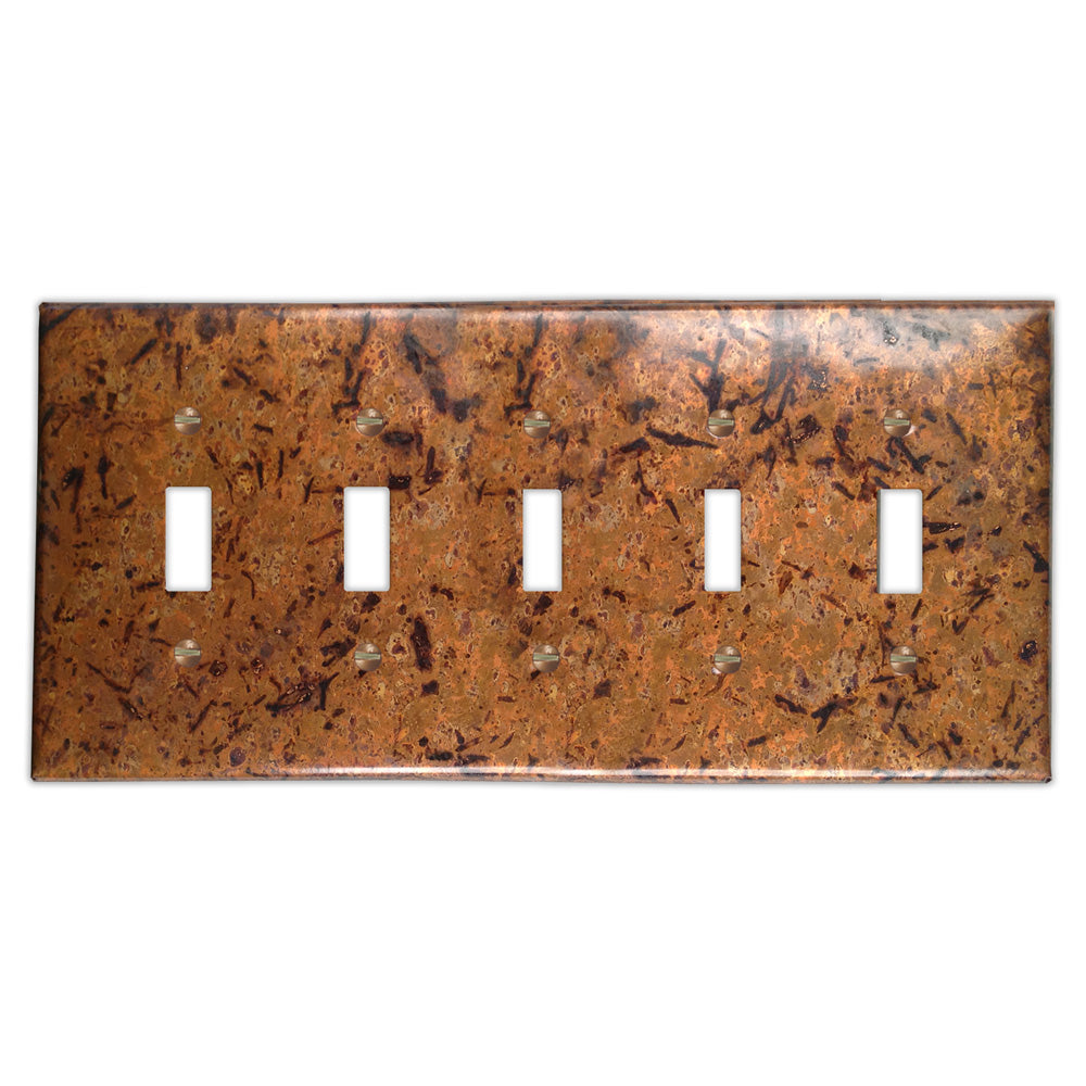 Distressed Light Copper - 5 Toggle Wallplate
