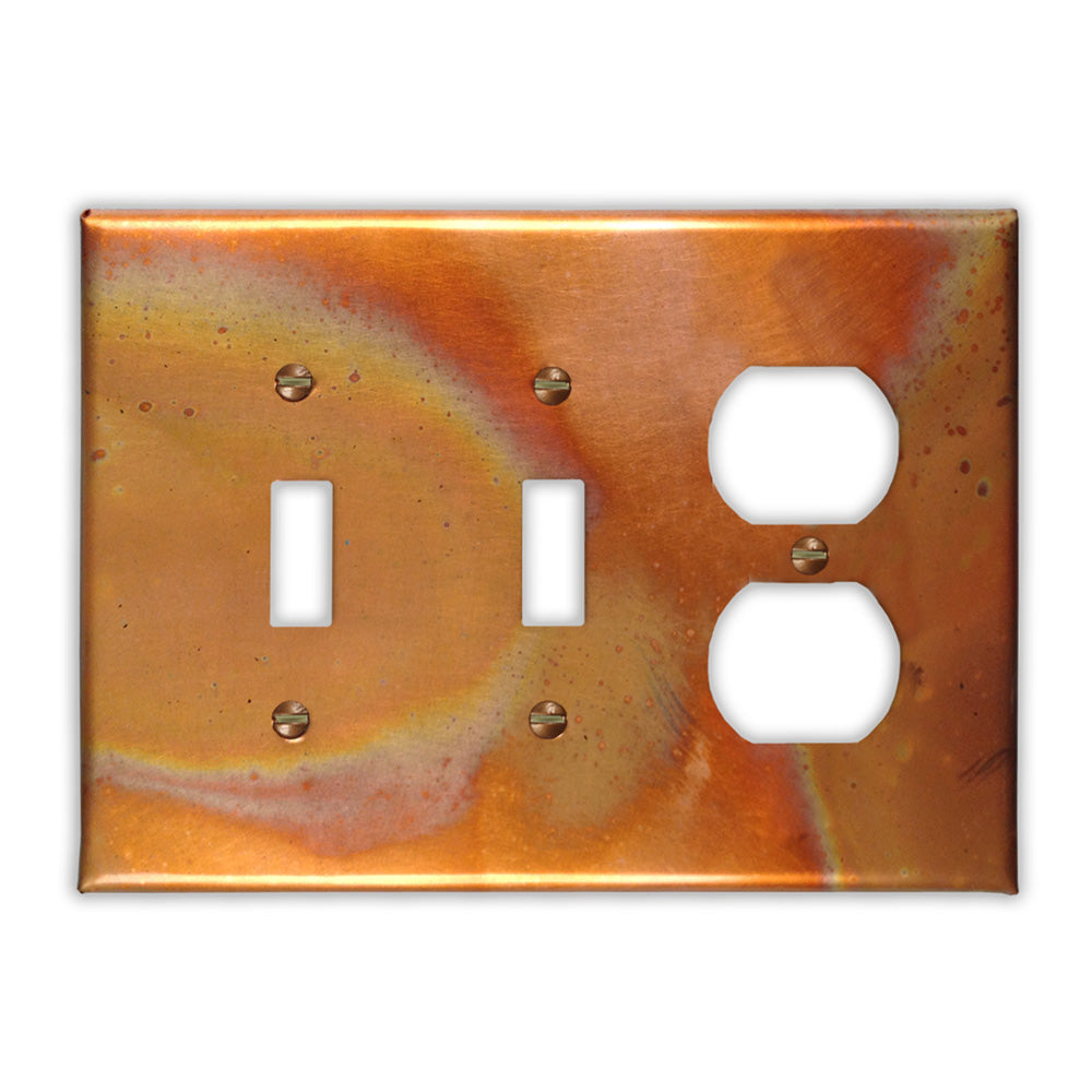 Flamed Copper - 2 Toggle / 1 Duplex Wallplate