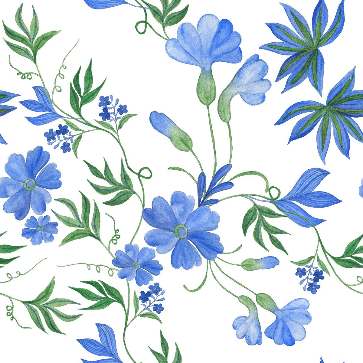 Fashionable Blue Flowers Wallpaper Vogue