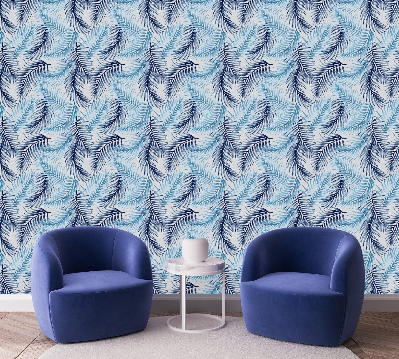 Fashionable Blue Leaves Wallpaper Fashionable High-Quality
