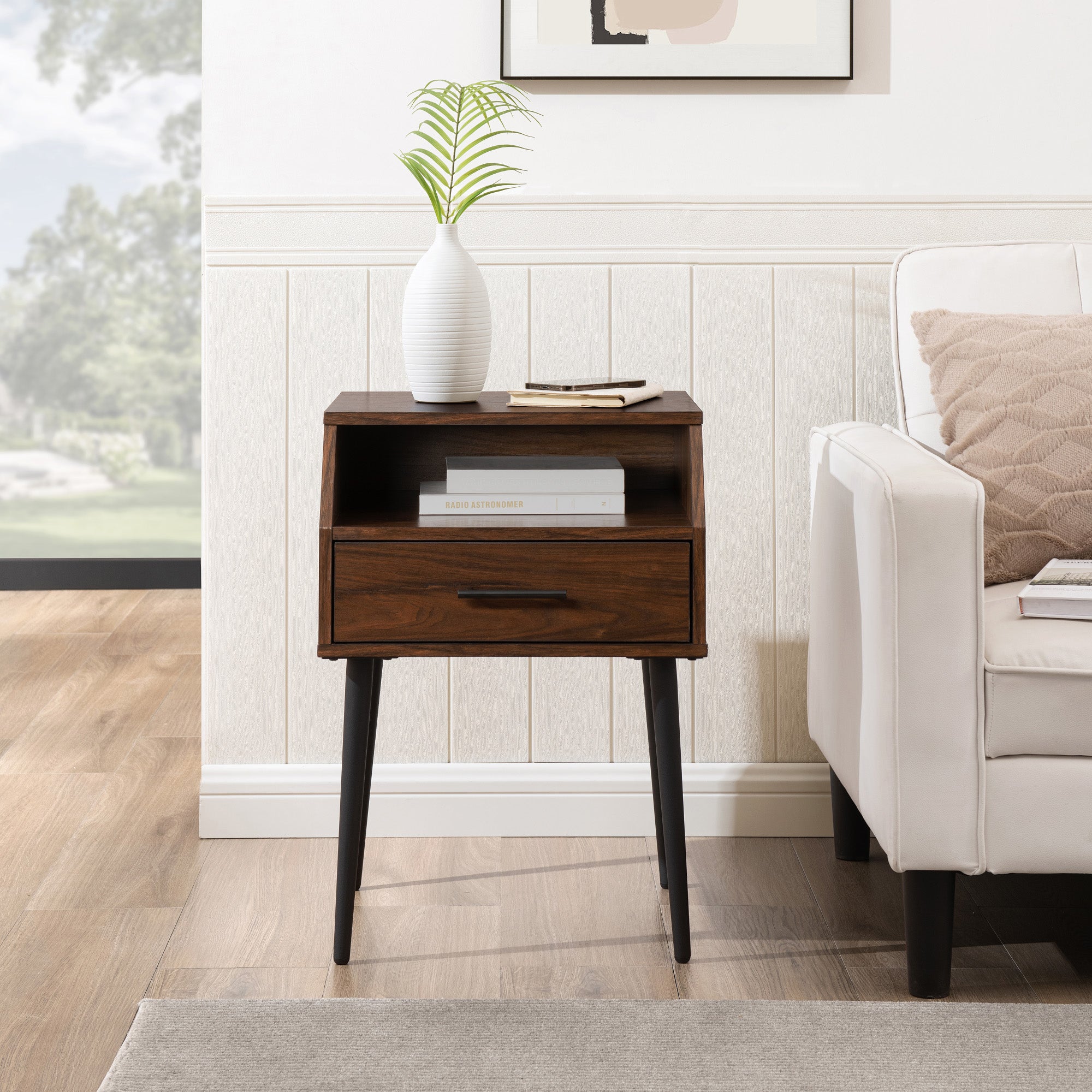 18" 1-Drawer Contemporary Side Table with Open Storage