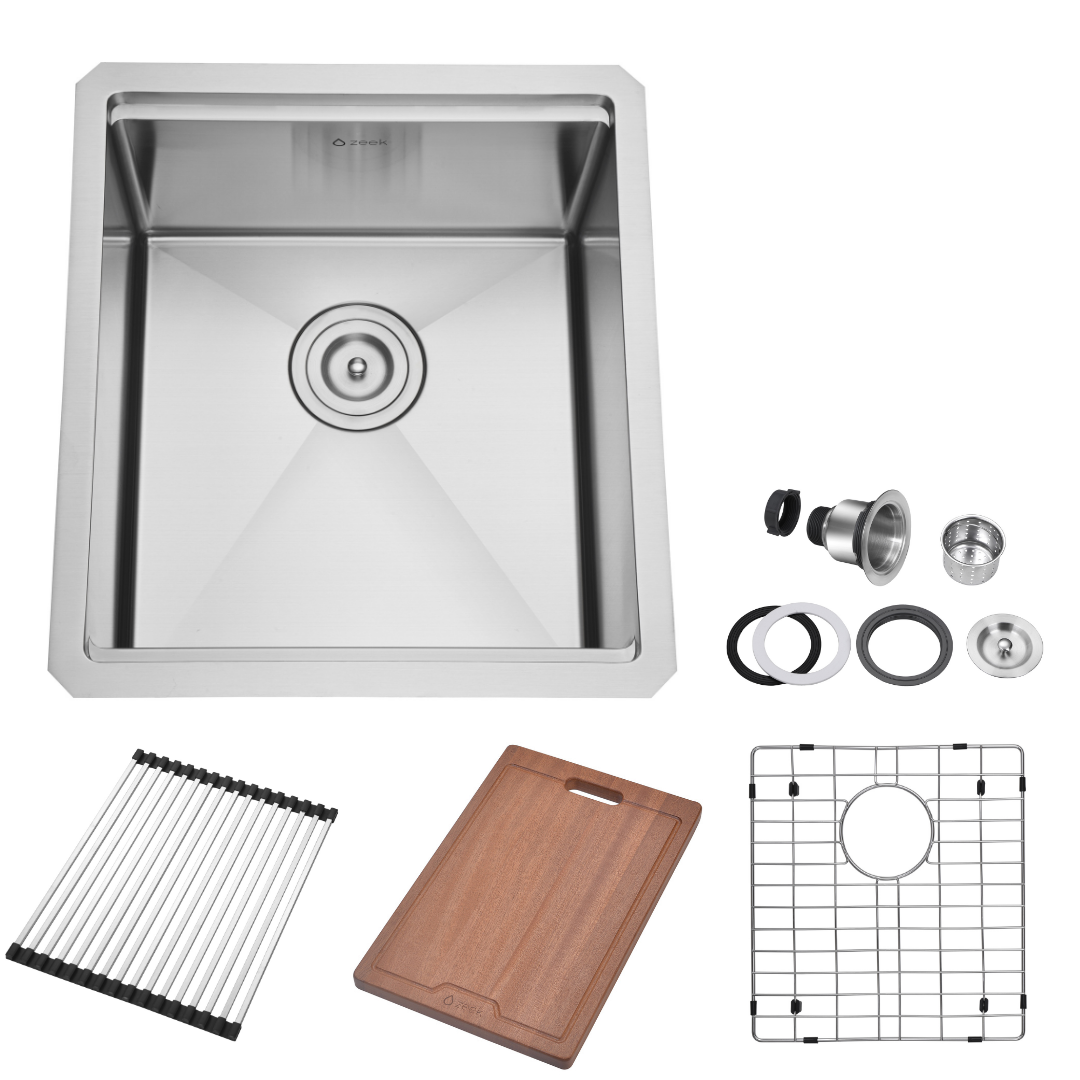 Zeek 17 x 19 Inch Undermount / Drop-In Workstation Sink for Small Kitchen or Wet Bar 16G Stainless Steel ZH-LD17