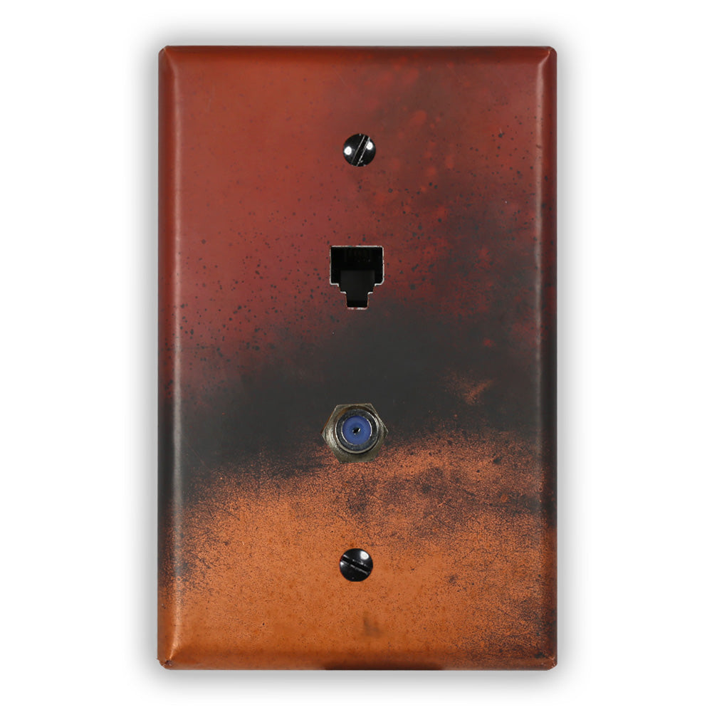 Red and Black Copper - 1 Phone Jack / 1 Cable Jack Wallplate