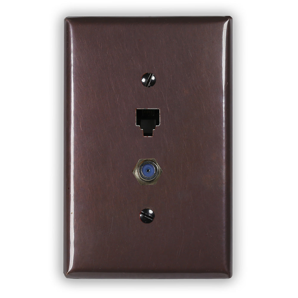 Rustic Copper - 1 Phone Jack / 1 Cable Jack Wallplate