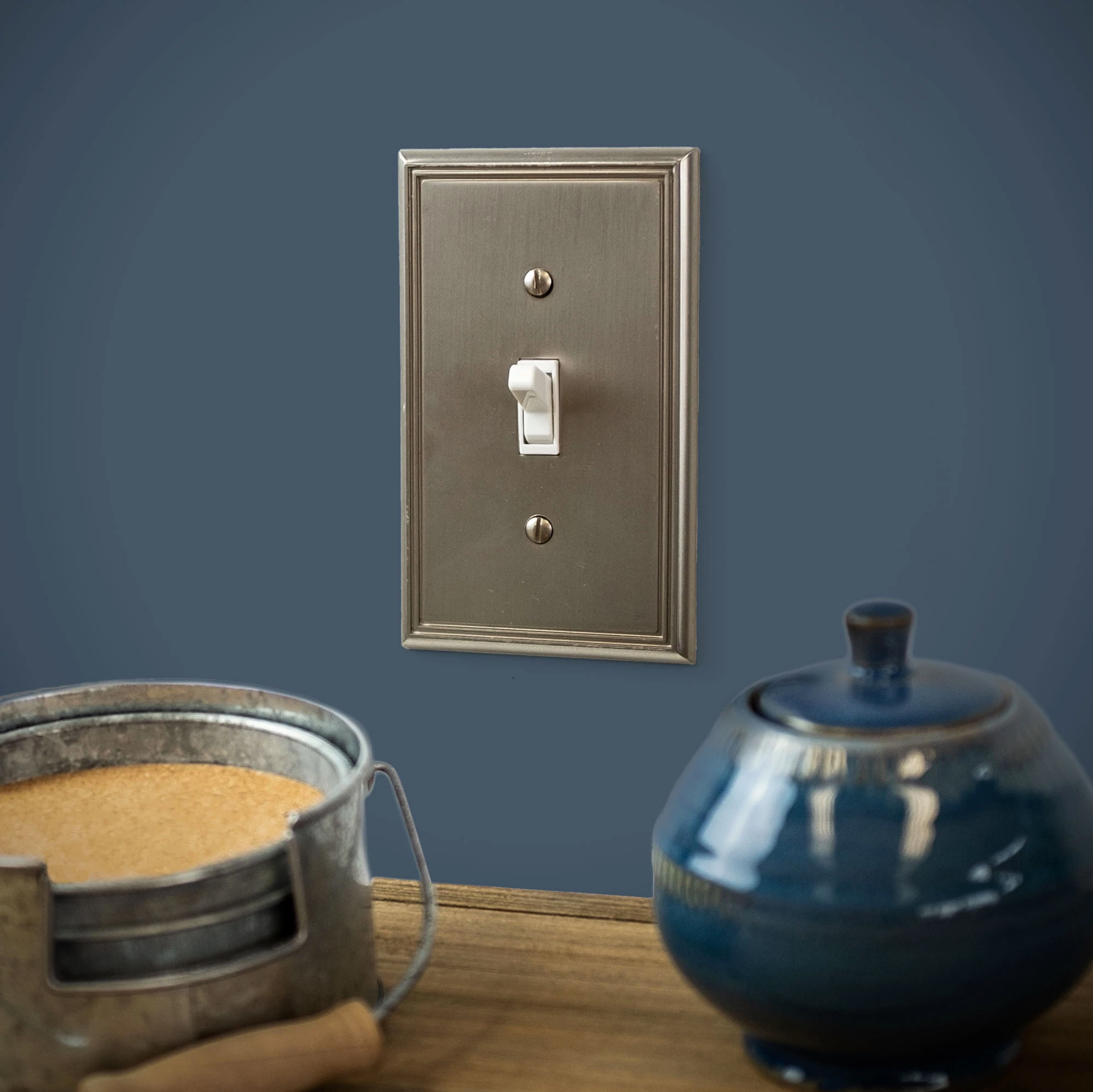 Metro Line Brushed Nickel Cast - 2 Toggle Wallplate
