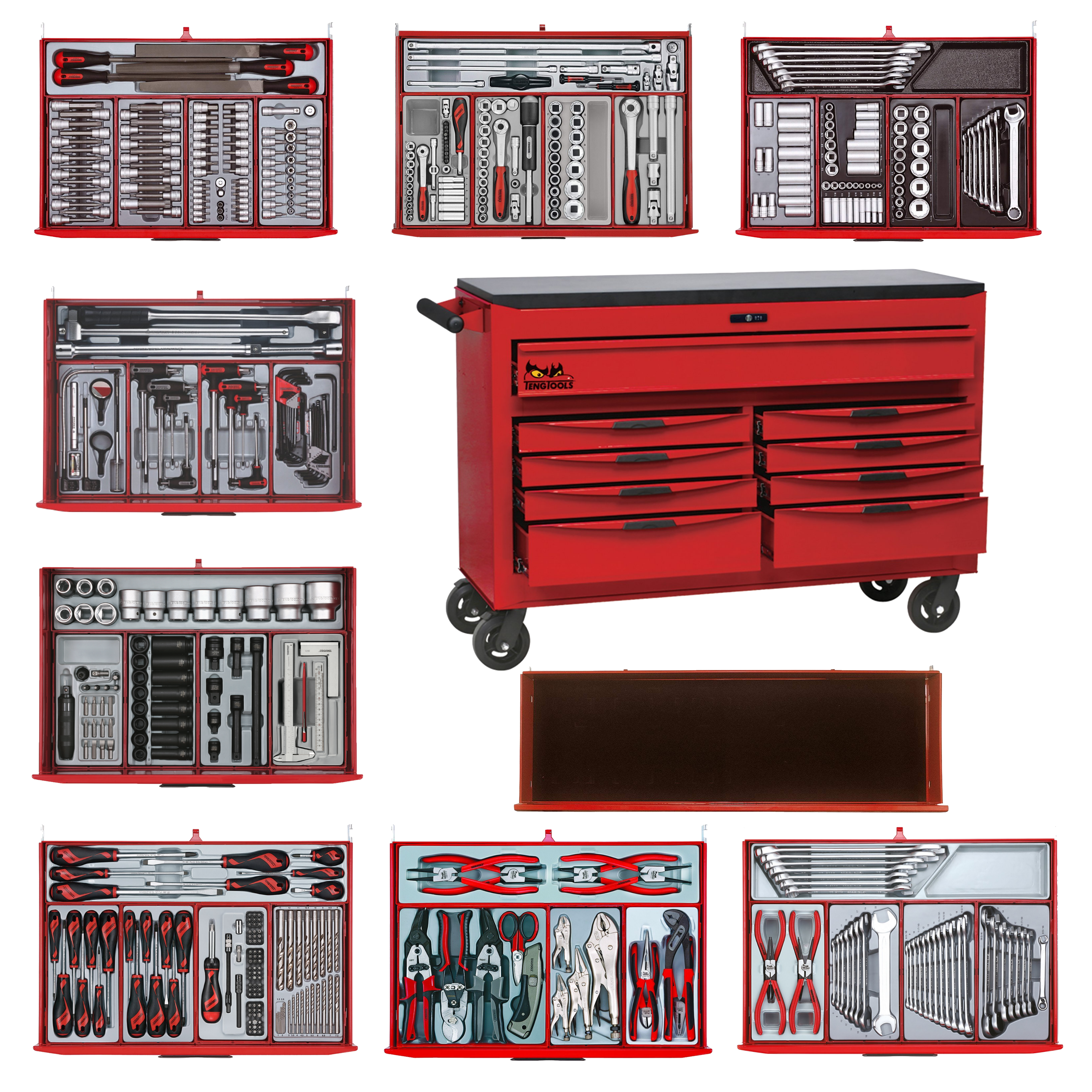 Teng Tools 569 Piece Complete Mixed Mega Master Hand Tool Kit With 53 Inch Wide Roller - TCMMIND08