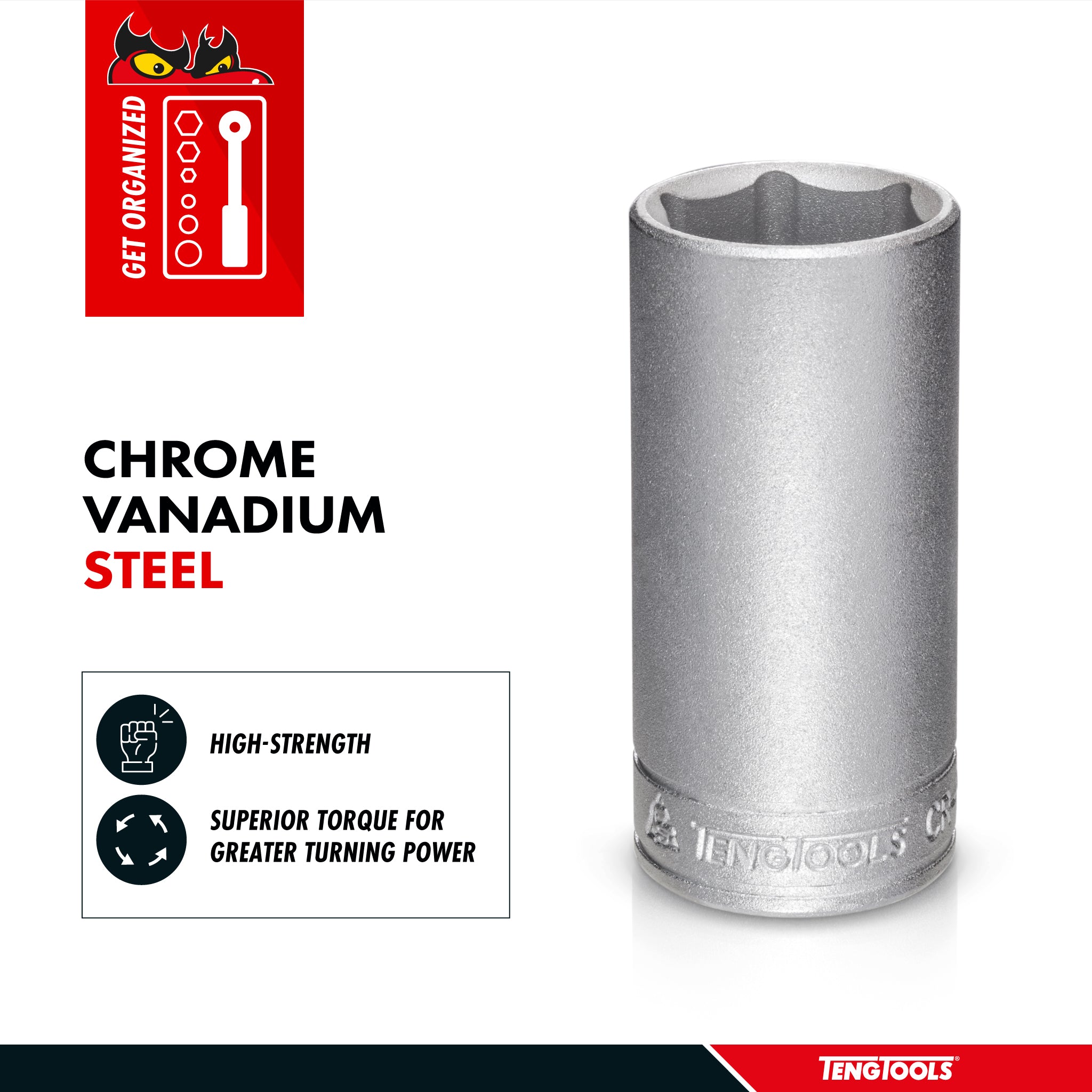 Teng Tools 3/8 Inch Drive 6 Point Metric Deep Chrome Vanadium Sockets