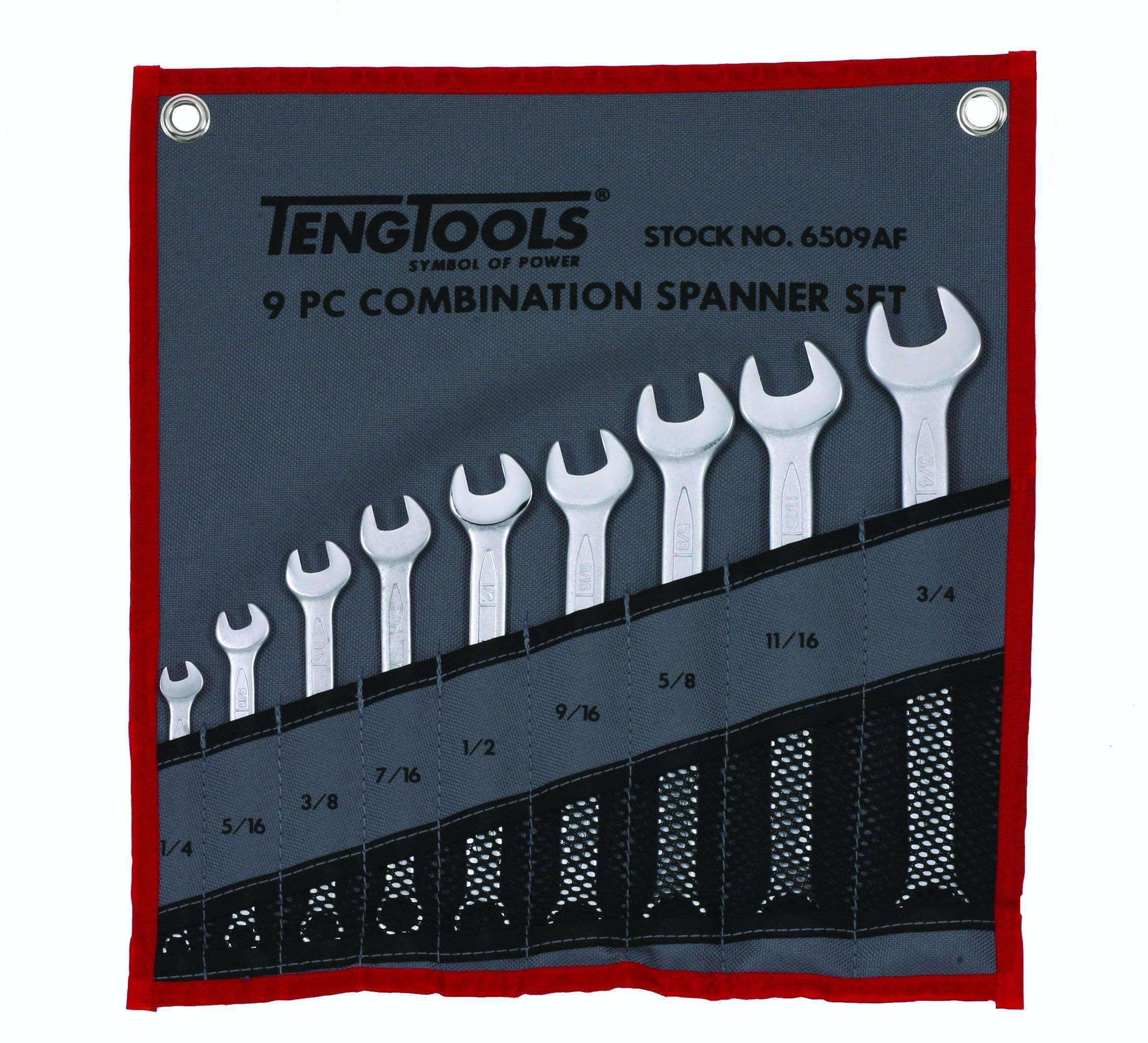 Teng Tools 9 Piece 12 Point SAE Combination Wrench Set (1/4 Inch - 3/4 Inch) - 6509AF