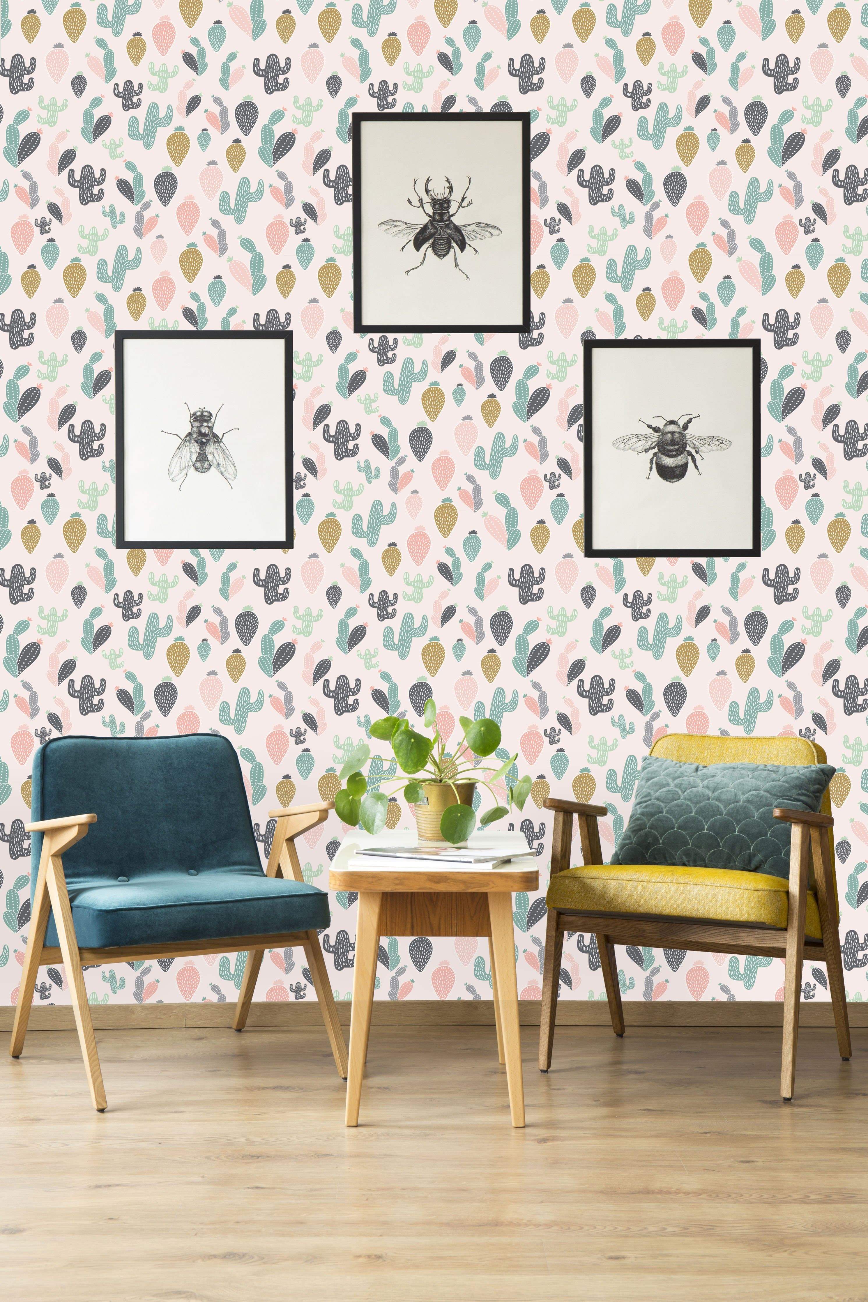 Fashionable Cacti Pattern Wallpaper Vogue