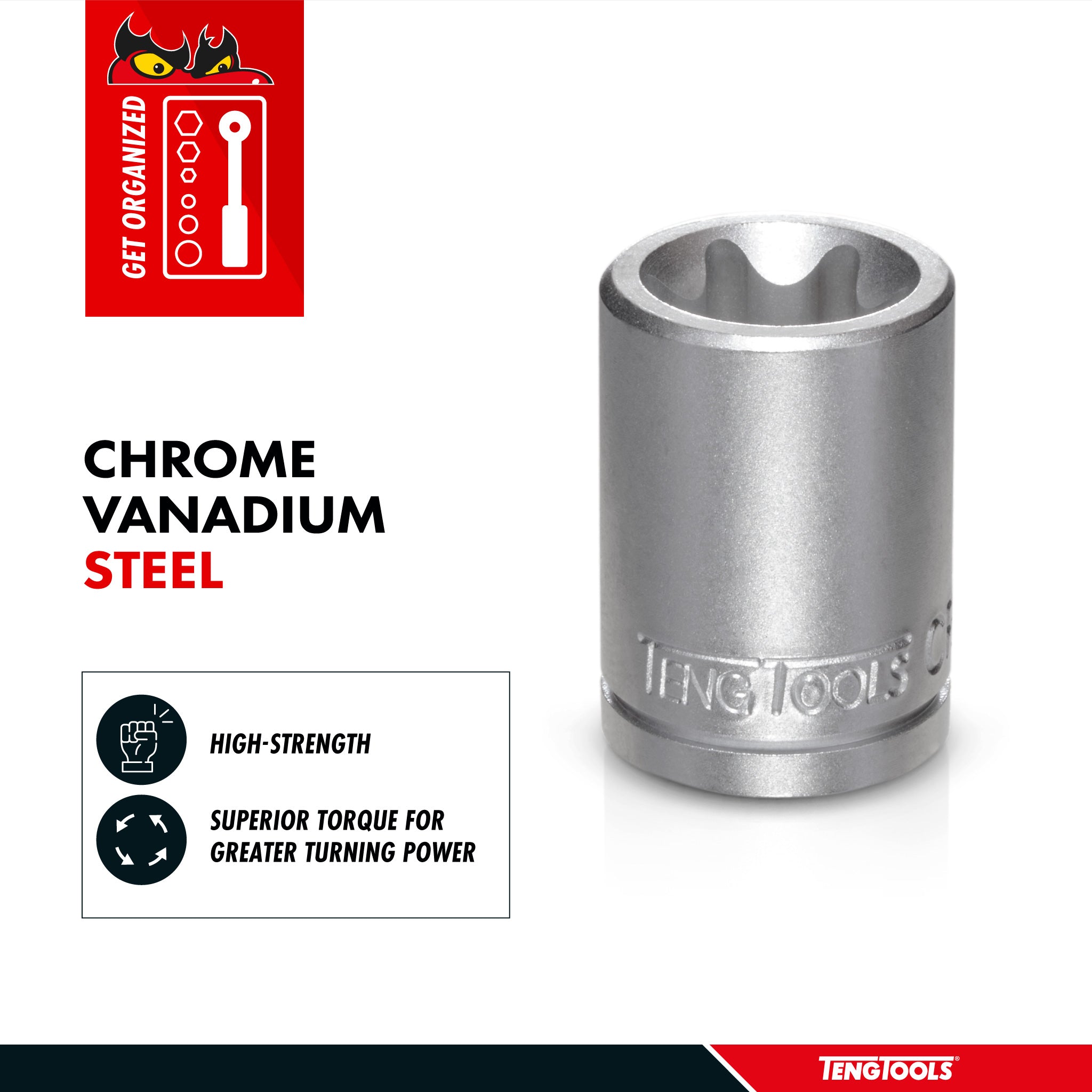 Teng Tools 3/8 Inch Drive Female E-Torx Star TX-E Chrome Vanadium Sockets