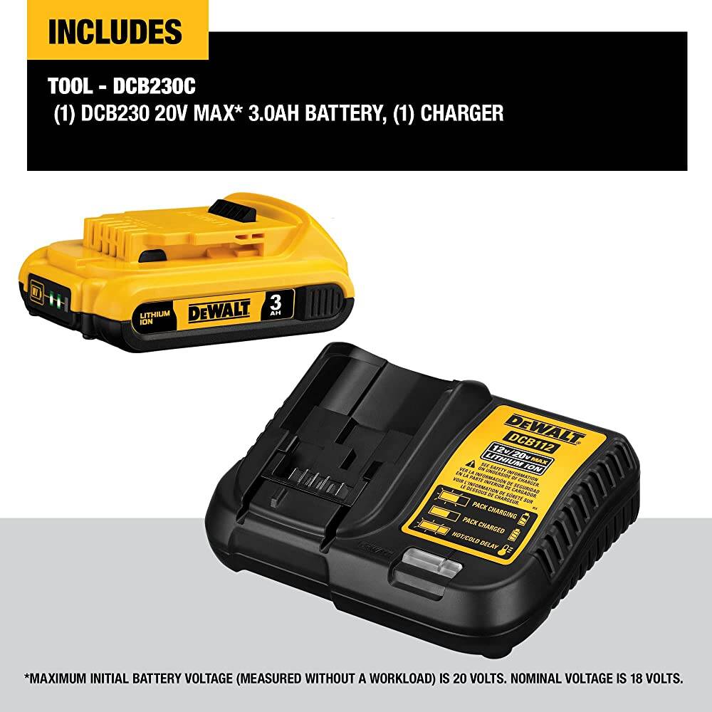 DEWALT DCB203C 20V MAX* Battery Compact 2.0Ah Pack with Charger